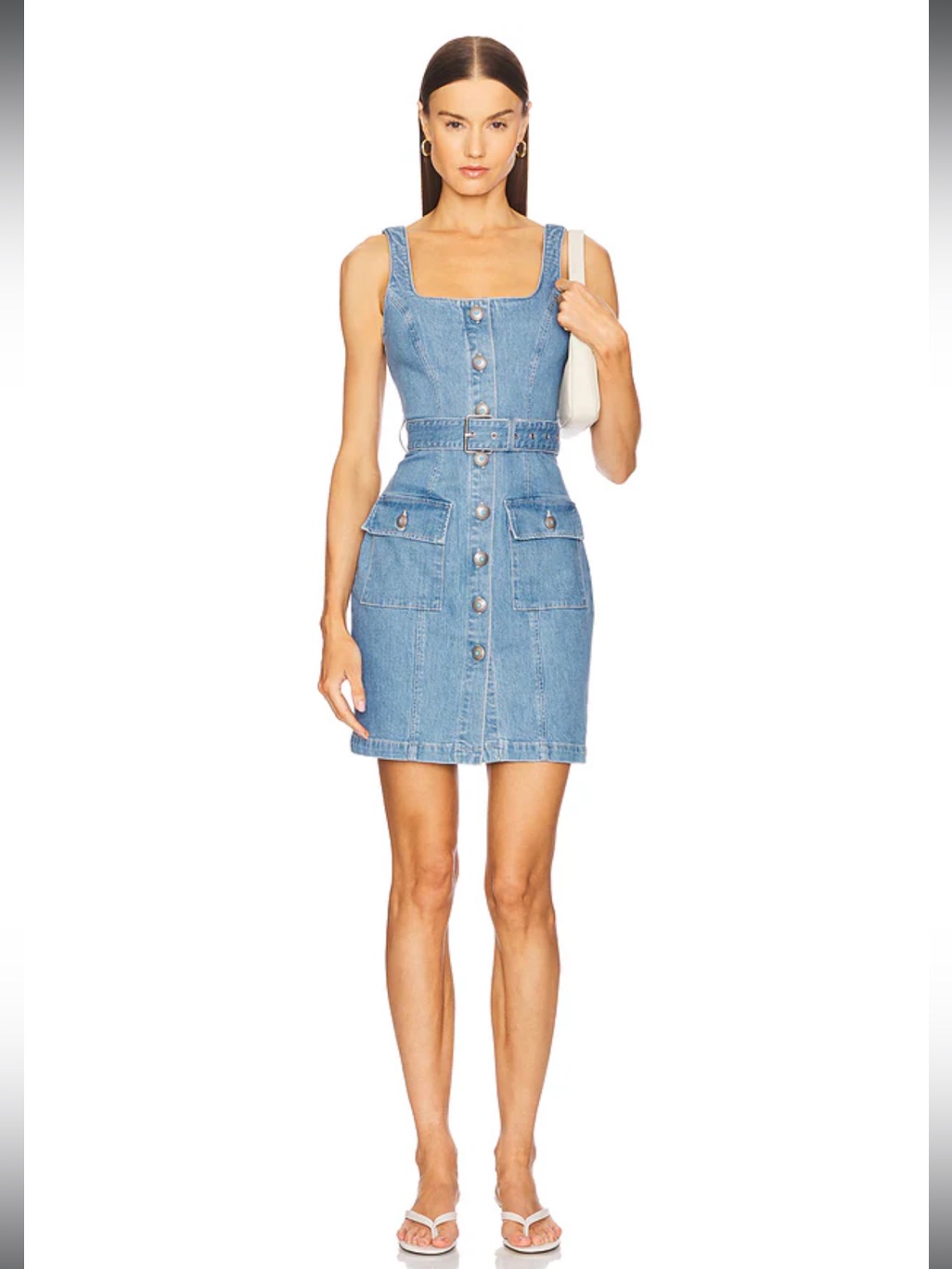 L'agence Light Blue Denim Button-Front Mini Dress